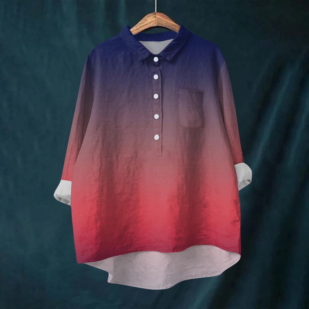 Женская рубашка-блузка с длинными рукавами и принтом на пуговицах, повседневный подол, нестандартный воротник рубашки