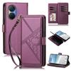 Embossed Secure Clasp 9-Card Slot Vegan Leather Phone Case with Wrist Strap
