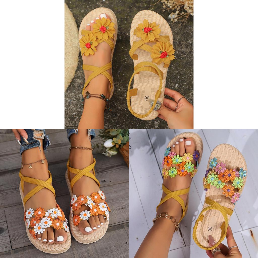 Summer Fashion Womens Cross Strappy Flower Sandals Eva Sole For Casual Wear