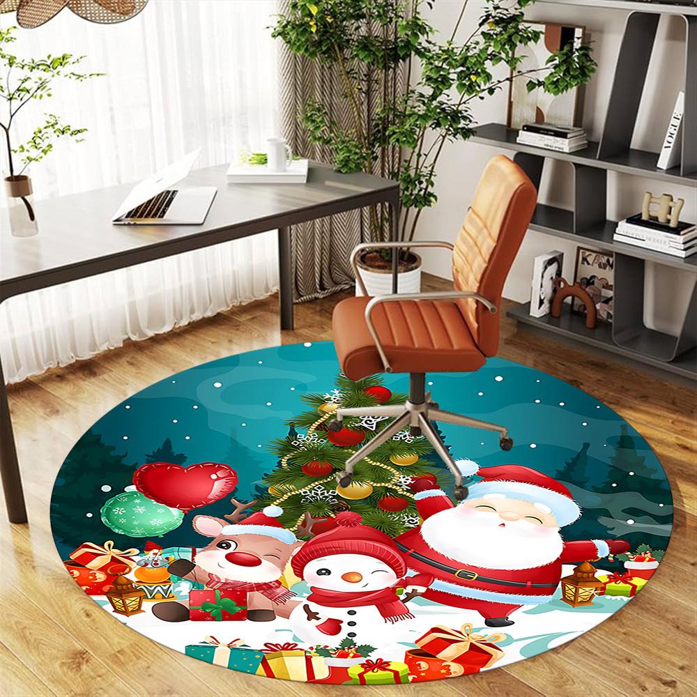 1pc Christmas Santa Claus Round Chair mat Area Rug - Non-Slip, Floor Mat for Office, Bedroom, and Indoor Decor c1125230
