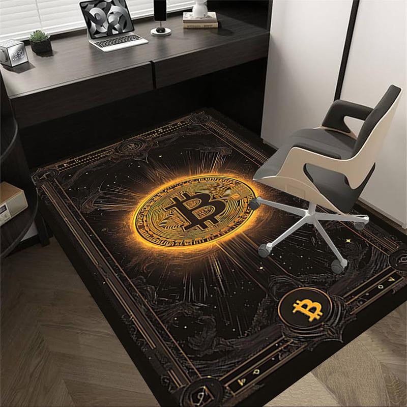 1 шт. Коврик для пола с рисунком Bitcoin Crypto, нескользящий, подходит для офиса, гостиной, спальни, столовой - Плоский - Машинная вышивка S0334