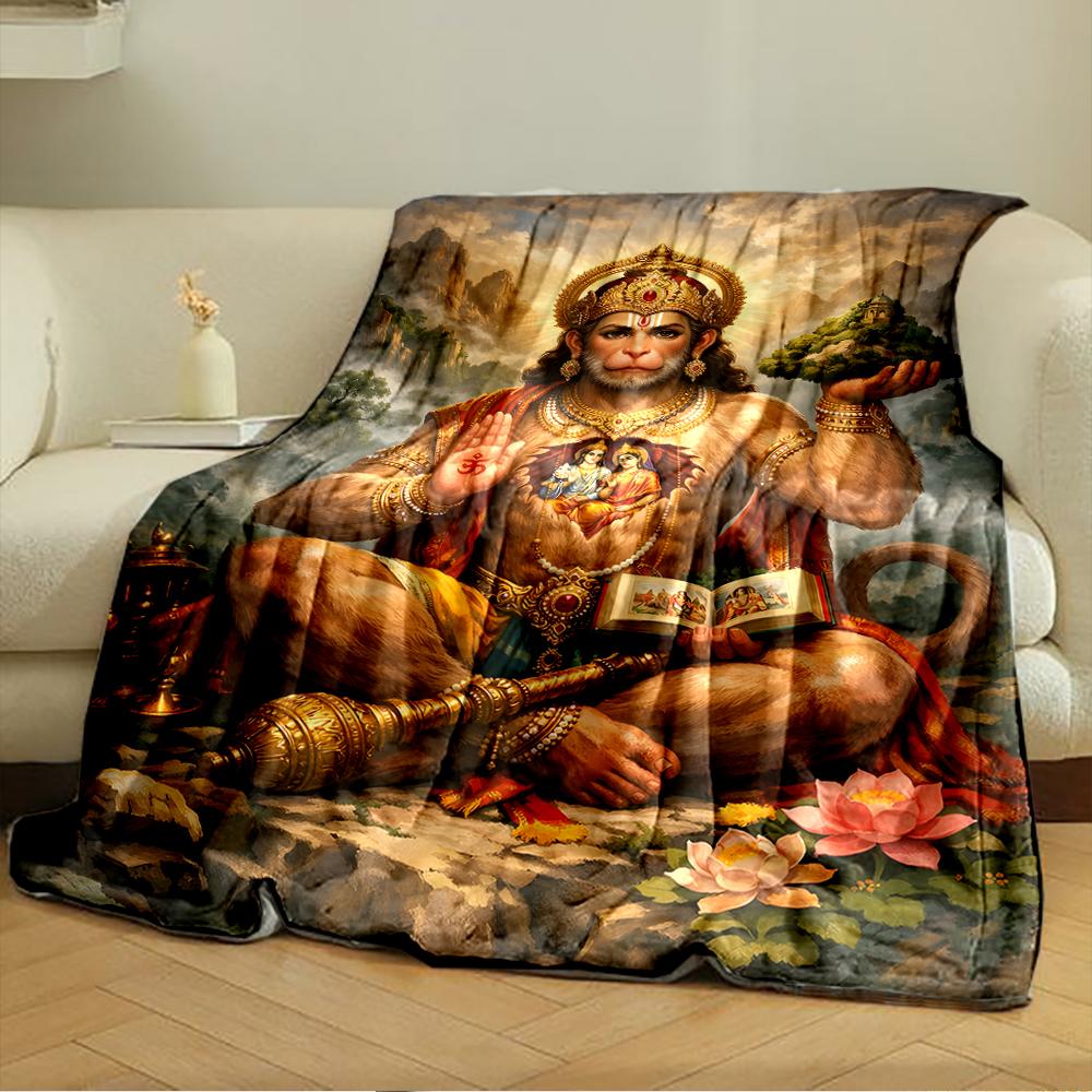 Divine Monkey Deity with Mountain BackgroundFlannel blanket for bedroom, living room, sofa, and nap