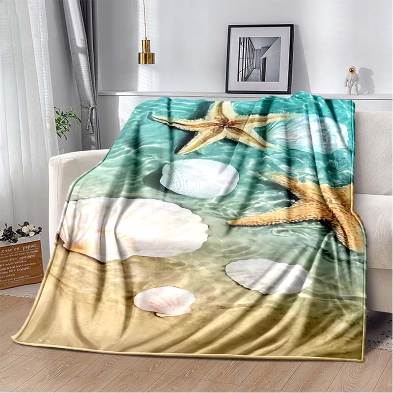 3D Fashion Wave Pebble Starfish Cartoon Flannel Blanket Sofa Bed Bedroom Warm Portable Exquisite Extra Large Warm Blanket Gift