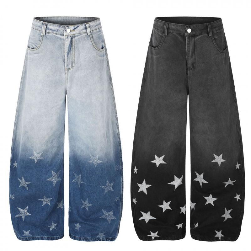 Unisex Wide Leg Denim Jeans Men Women - Relaxed Fit Washed Cotton Mid-Rise Straight Hem Streetwear Style