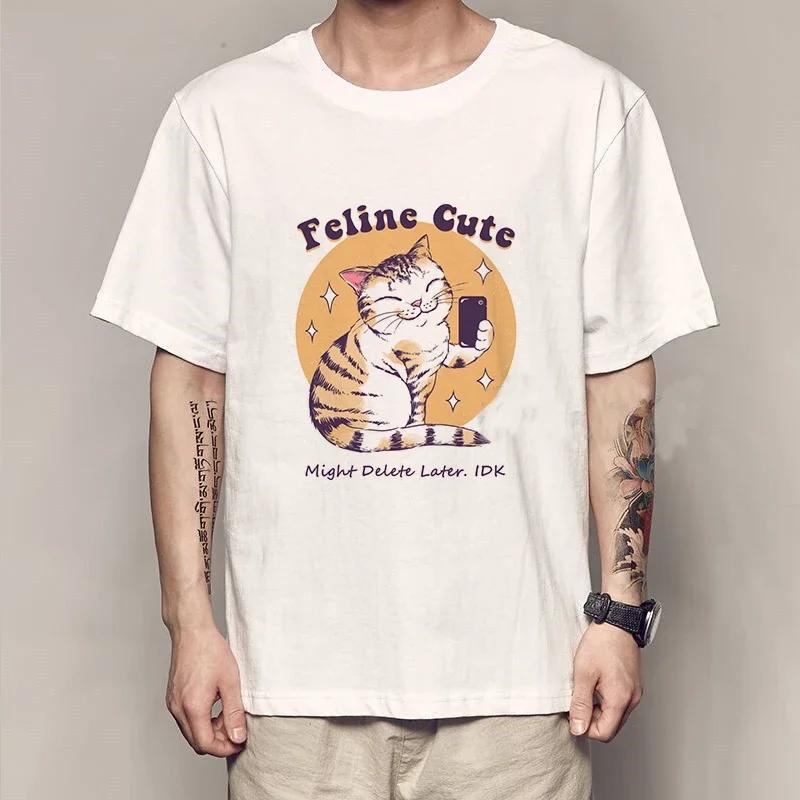 Новая модная летняя мужская футболка, повседневная футболка с коротким рукавом и принтом самурая и кота, аниме-футболка для мужчин и женщин, японские топы Neko Sushi Wave