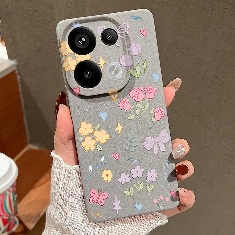 Мультяшный цветочный принт кожа текстура ТПУ мягкий чехол для Xiaomi 13T Pro Poco X7 X6 M6 Redmi 13C Note 14 13 Pro 12 11 тонкий противоударный матовый чехол для телефона