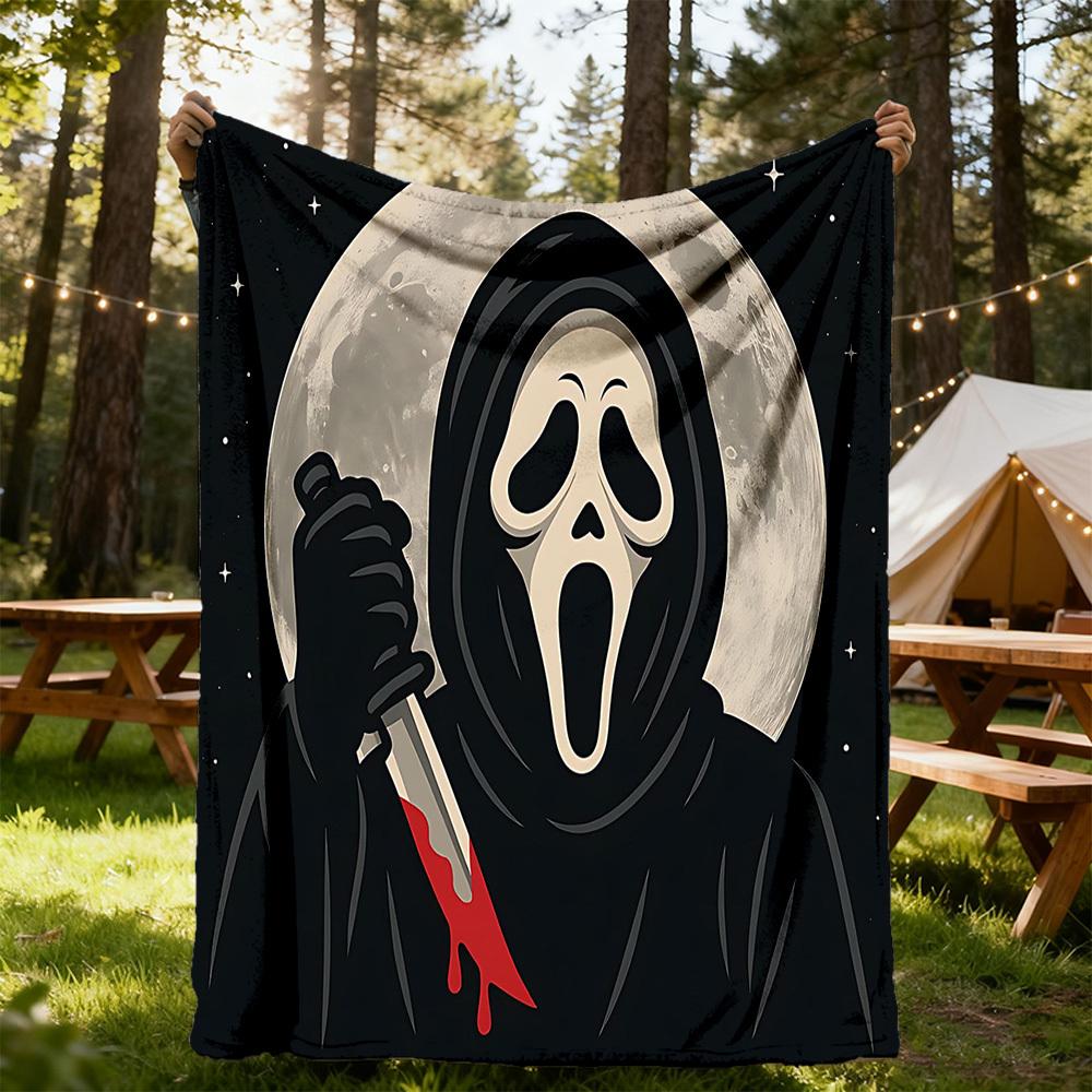 1 шт. Плед Фланелевый с Принтом Ghostface Scream для Улицы - Легкий, Мягкий, Теплый, Печать HD, Для Дивана, Кровати, Путешествий, Кемпинга 036