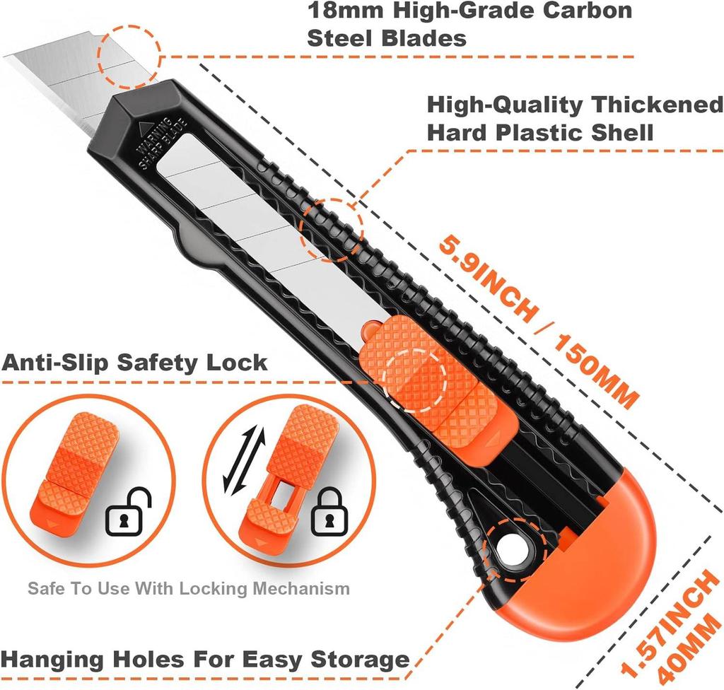 Utility Knife Box Cutter Retractable, Compact Box Knife for Cartons, Cardboard and Boxes