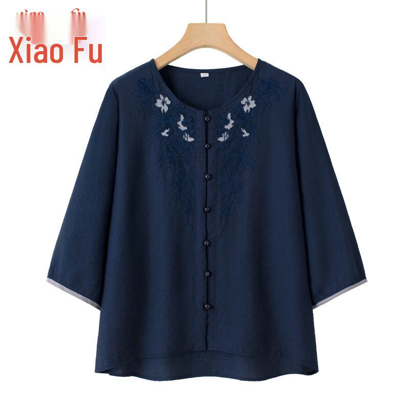 Elegant Mid-Aged Women's Round Neck 3/4 Sleeve Blouse