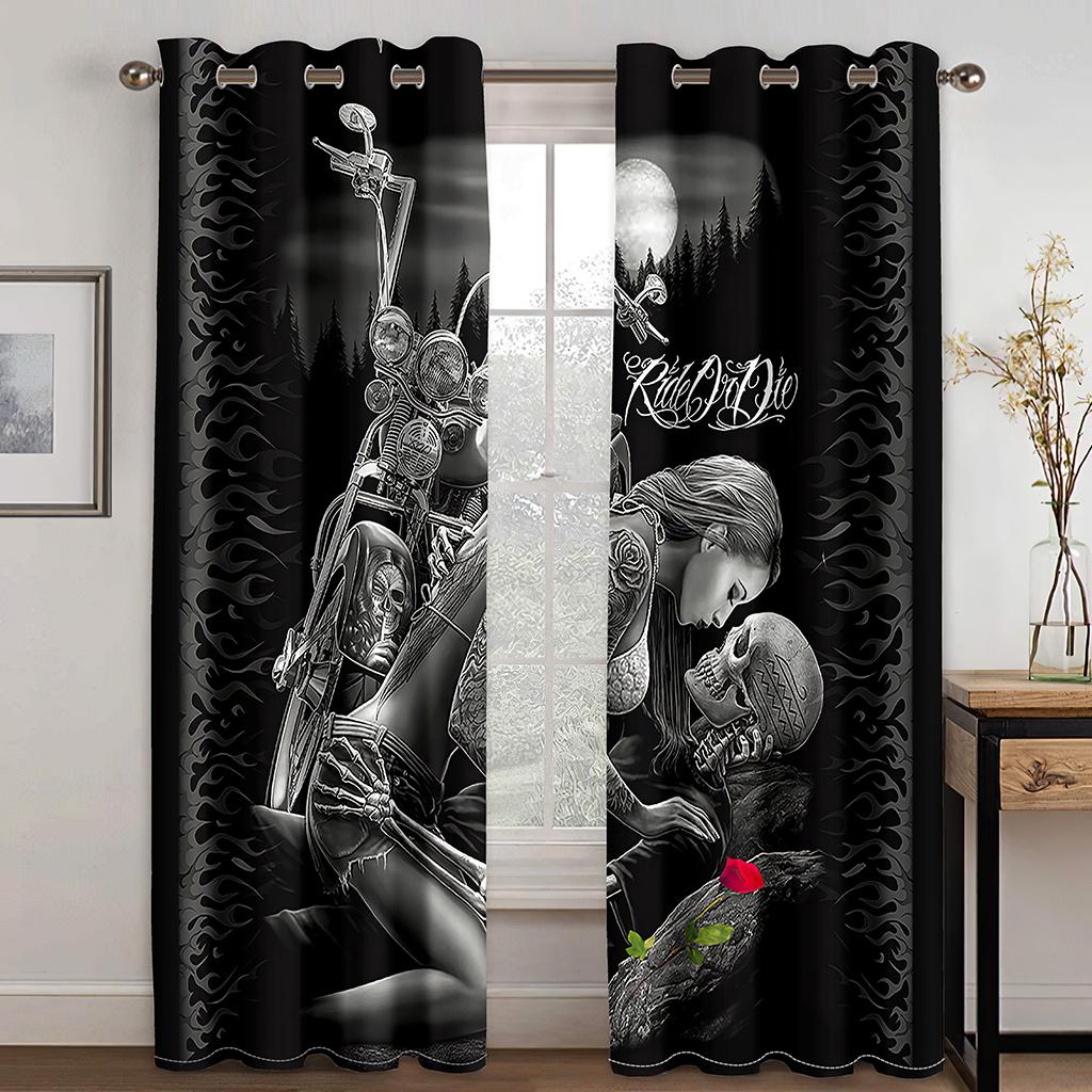 3D Смешной Страшный Трон Скелет Хэллоуин 2 Штуки Тонкие Детские Шторы Оконная Драпировка Декор Гостиной Спальни