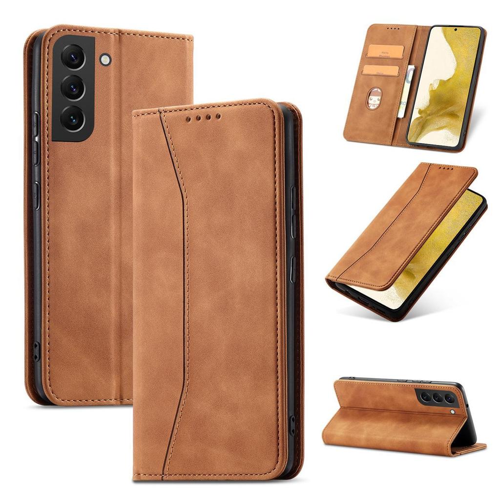 Samsung Galaxy S23+ Magnetic Wallet Case with Stand - Brown Leather Flip Cover by Hurtel