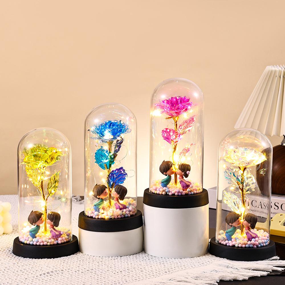 Gold foil rose couple doll glass cover Valentine's Day gift practical ornament Christmas creative gift