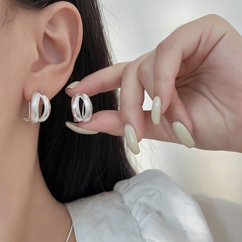 ANENJERY Серебристые двухслойные матовые серьги-кольца для женщин, дугообразные минималистичные простые ювелирные аксессуары для девочек