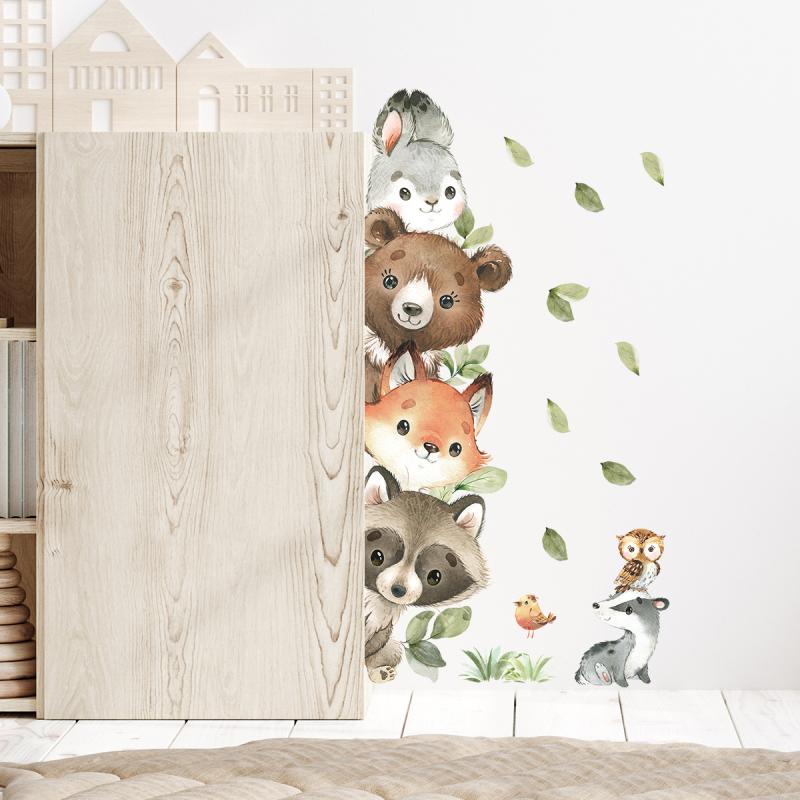 1PC Cute Cartoon Probe Stacked Sitting Small Animal Wall Stickers For Kids Room Bedroom Home Decoration Wall Decor