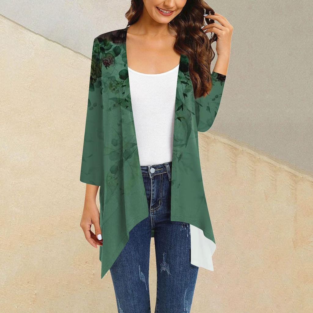 Женский кардиган неправильной формы с принтом, рукавами три четверти и карманной курткой