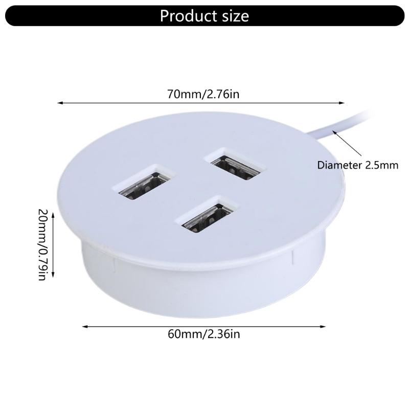 3-портовая USB настольная заглушка для отверстия круглая настольная зарядная станция USB встроенный адаптер питания зарядный кабель разъем