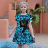 Girls Butterfly Kitten Print Dresses Kids Girl Party Dress Loose Fitting Loose Fitting Short Sleeved Skirt For Girls Over Four Years Old