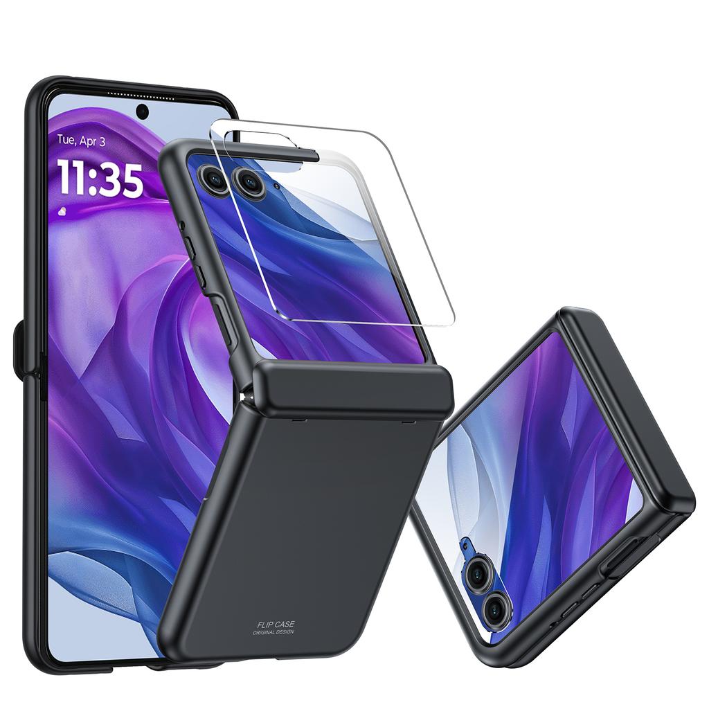 Для Motorola Razr 50 Ultra 2024 С защитой шарнира, Защитное стекло для экрана, Прочный противоударный чехол для всего корпуса с защитой от царапин - Черный