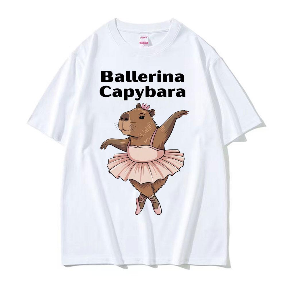Cute Ballerina Capybara Funny Italian Brainrot Meme T Shirt Unisexs Oversized Kawaii Casual Tshirt Vintage Casual Tee Shirt