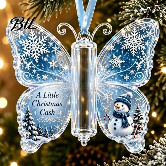 Holiday Party Hanging Decor Butterfly Cash Gift Ornament, Christmas Money Holder with Gifts for Family Friends Festive Print, Acrylic Tree Pendant