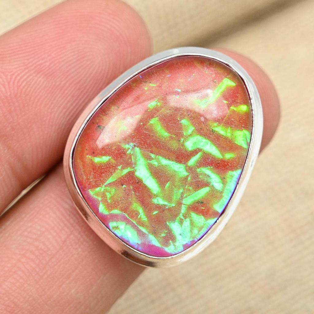 Оранжевый австралийский тройной опал, драгоценный камень, стерлинговое серебро 925 пробы, дизайнерское ювелирное кольцо ручной работы