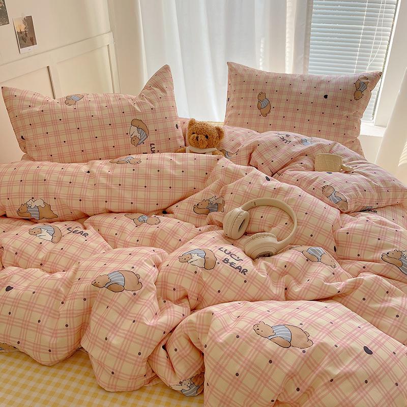 Комплект постельного белья из 100% чистого хлопка, четырехпредметный, приятный к коже, стиранный в воде, простыня, пододеяльник, комплект наволочек