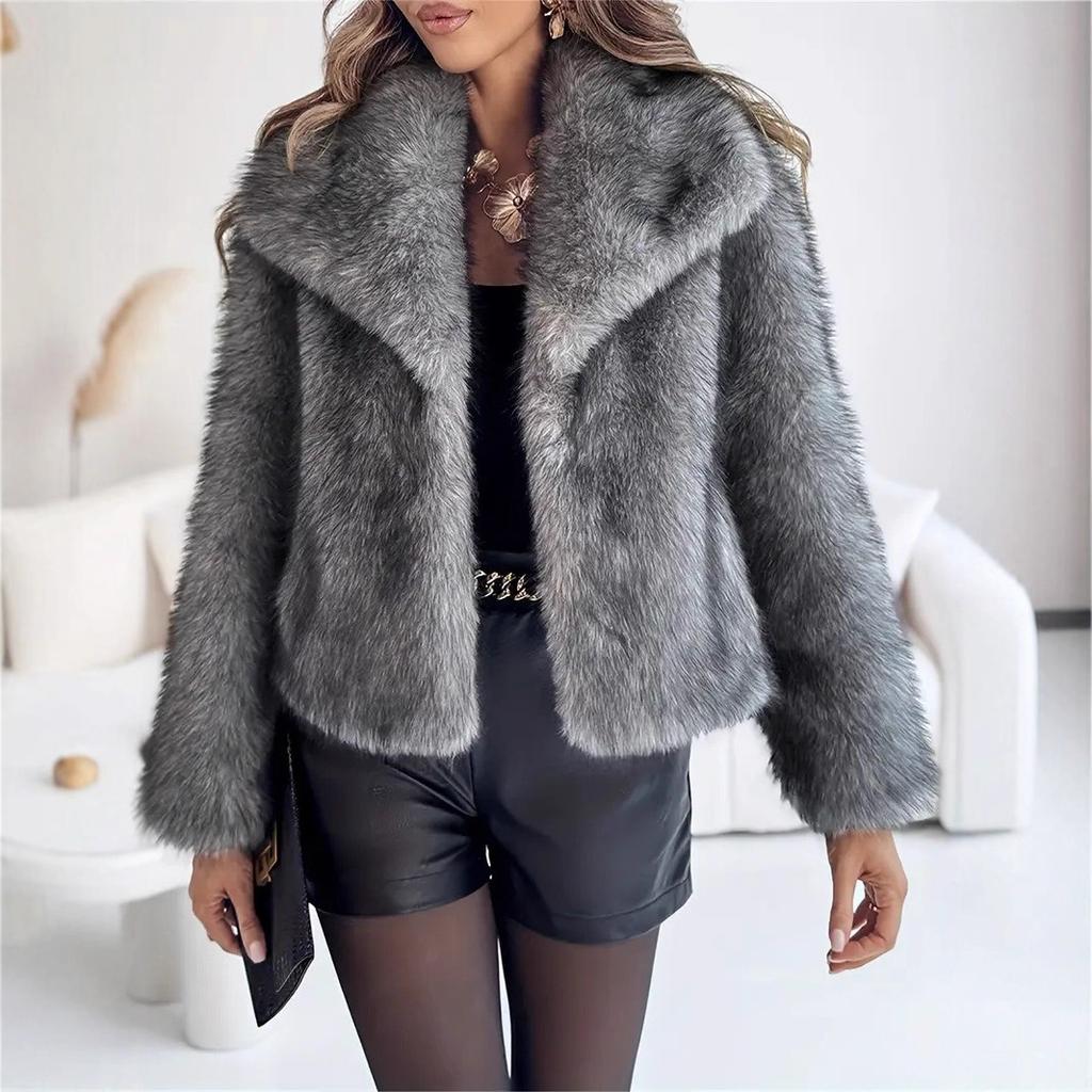 Fur European and American hot-selling imitation fox hair gradual change dyed pointed coat women's lapel long-sleeved fluffy artificial fur coat