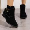 Large Size Ankle Boots for Women Autumn Winter Suede Pointy Toe Chunky Middle Heels Women Shoes Black Brown Short Chelsea Botas