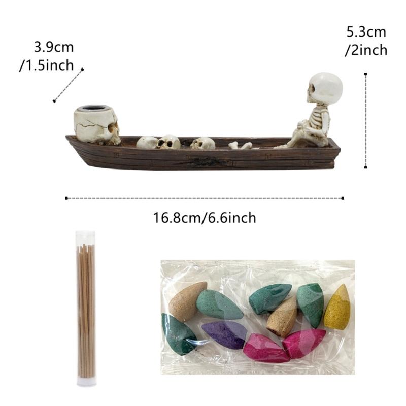 Halloween Skull Fishing Boats Decorative Incenses Burners Backflow Incenses Stick Holder Desktops Statues Party Gift