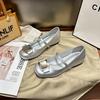 Spring New Light Mouth Silver Mary Jane Ballet Shoes Women's Outer Wear Square Head Flat Shoes Single Shoes Soft Leather