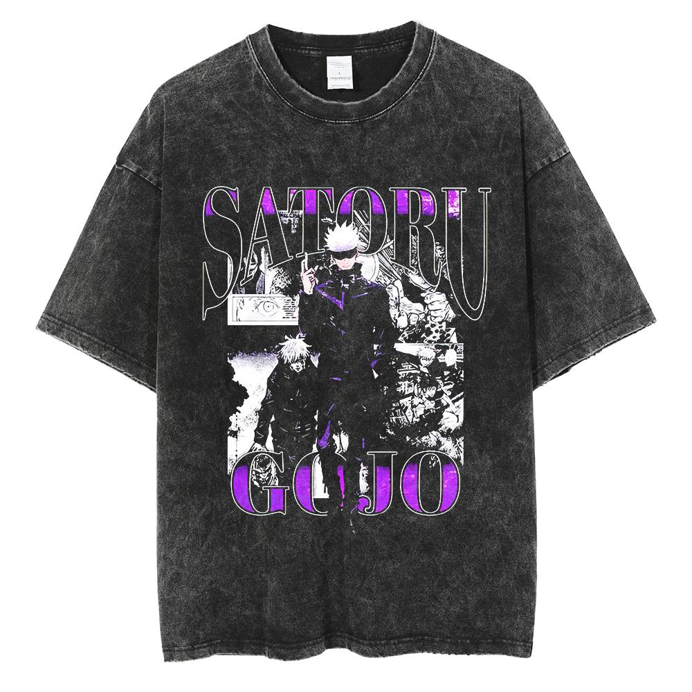 Горячая Аниме Футболка с Принтом Jujutsu Kaisen Нанами Кенто Мужская Винтажная Выстиранная Футболка Оверсайз Футболка Короткий Рукав Хлопок Свободный Топ Футболка