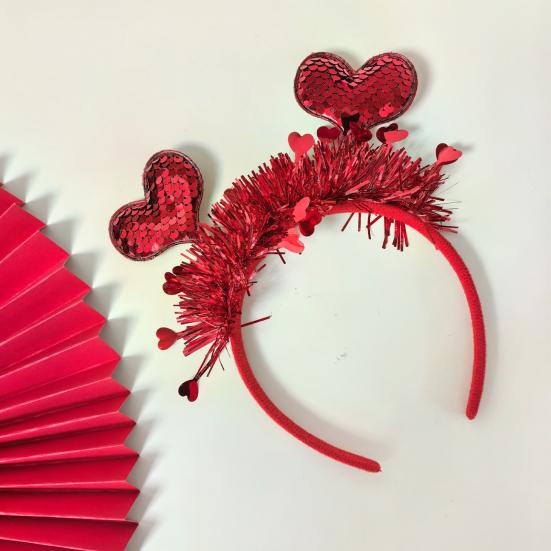 Обруч для волос на День святого Валентина, повязка на голову с 3D-сердцем и блестящими пайетками, праздничный универсальный аксессуар для волос