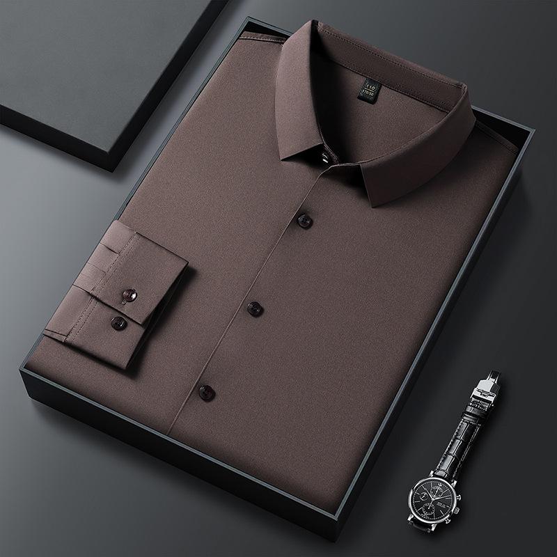 Весенняя мужская бесшовная немнущаяся рубашка в стиле business casual с длинным рукавом
