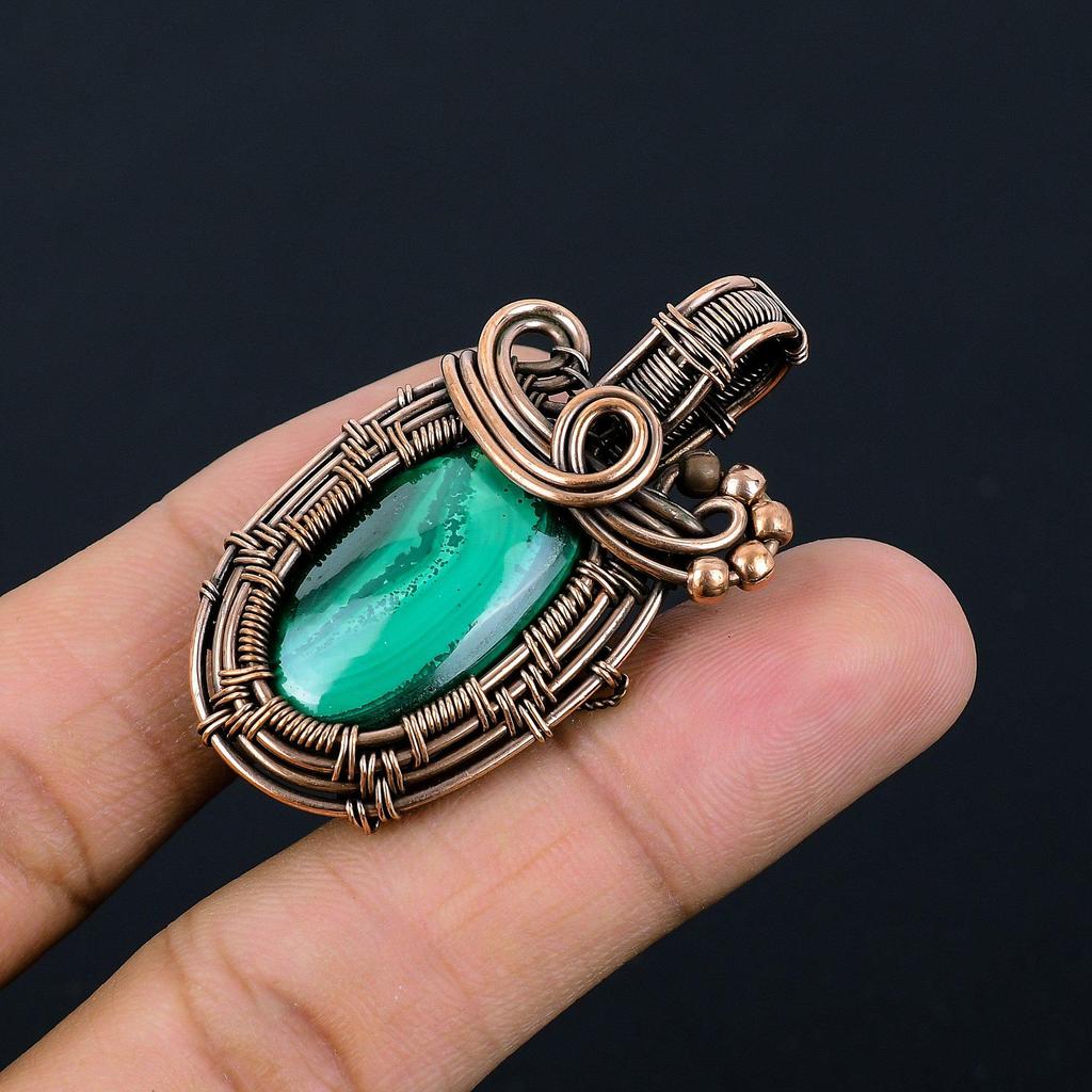 Malachite Pendant, 999 Copper Wire Wrapped Pendant Jewelry. Gift For Women Handmade Pendant Gemstone Jewelry