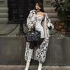Bobcat Pattern Imitation Fox Fur Jacket Women's Thickened Environmentally Friendly Hair Long Leopard Print Suit Collar Fur Coat Light Luxury