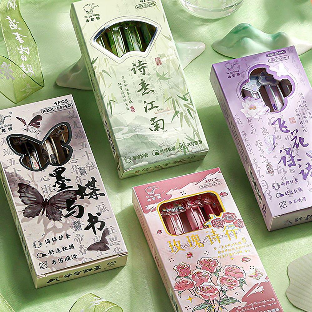 4PCS/Set Soft Grip Gel Pen Butterfly Patch Writing Tools Quick Drying Signature Pen  Gift