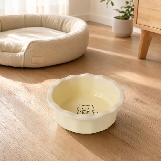 Ceramic Cat Bowl, Round Cat Food Bowl, Easy to Clean, Non-Slip Weighted Food Bowl for Cats And Small Dogs