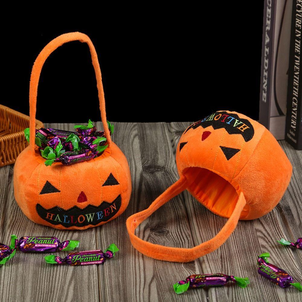 Trick or Treat Halloween Candy Bag Cloth Stuffed Cotton Tote Bags Pumpkin Candy Bucket Children