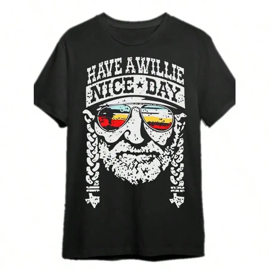 Mens Cotton Crew Neck TShirt Regular Fit Knit Fabric With Medium Stretch Solid Color With Have A Willie Nice Day Applique