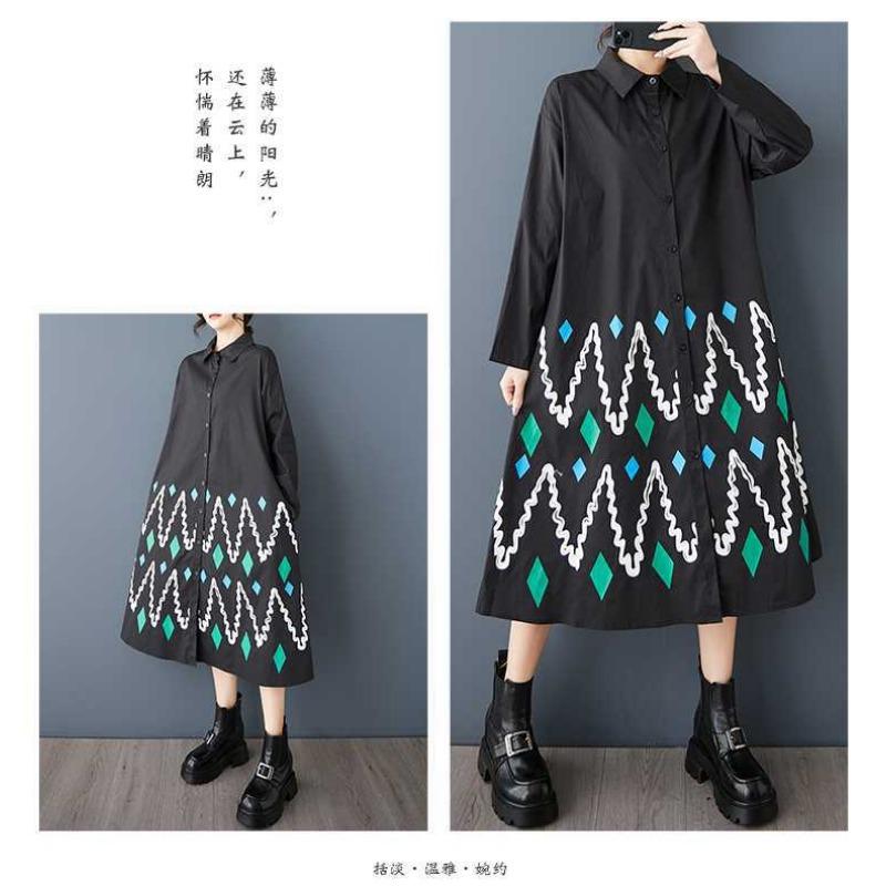 Свободные платья большого размера с принтом и сращиванием повседневные простые милые платья с длинным рукавом