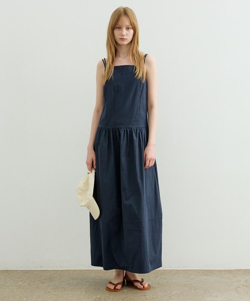 Artid Minimal Shirred Sleeveless Dress_Navy