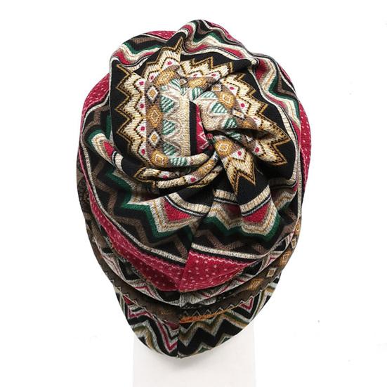 Winter Warm Hat Super Soft Wear Resistant Windproof Neck Cover Protector Ethnic Print Dual-use Women Hat Scarf