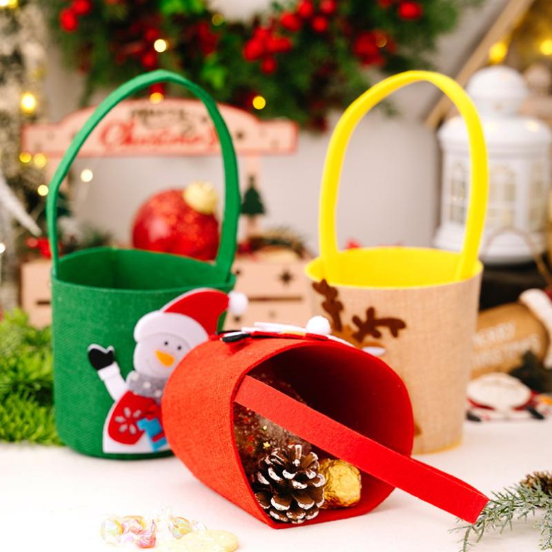 Cartoon Christmas Handbag Gift Bucket Festive Elk Cloth Handbag Christmas Gift Bag Washable Candy Bag For Gift Giving 'S Party