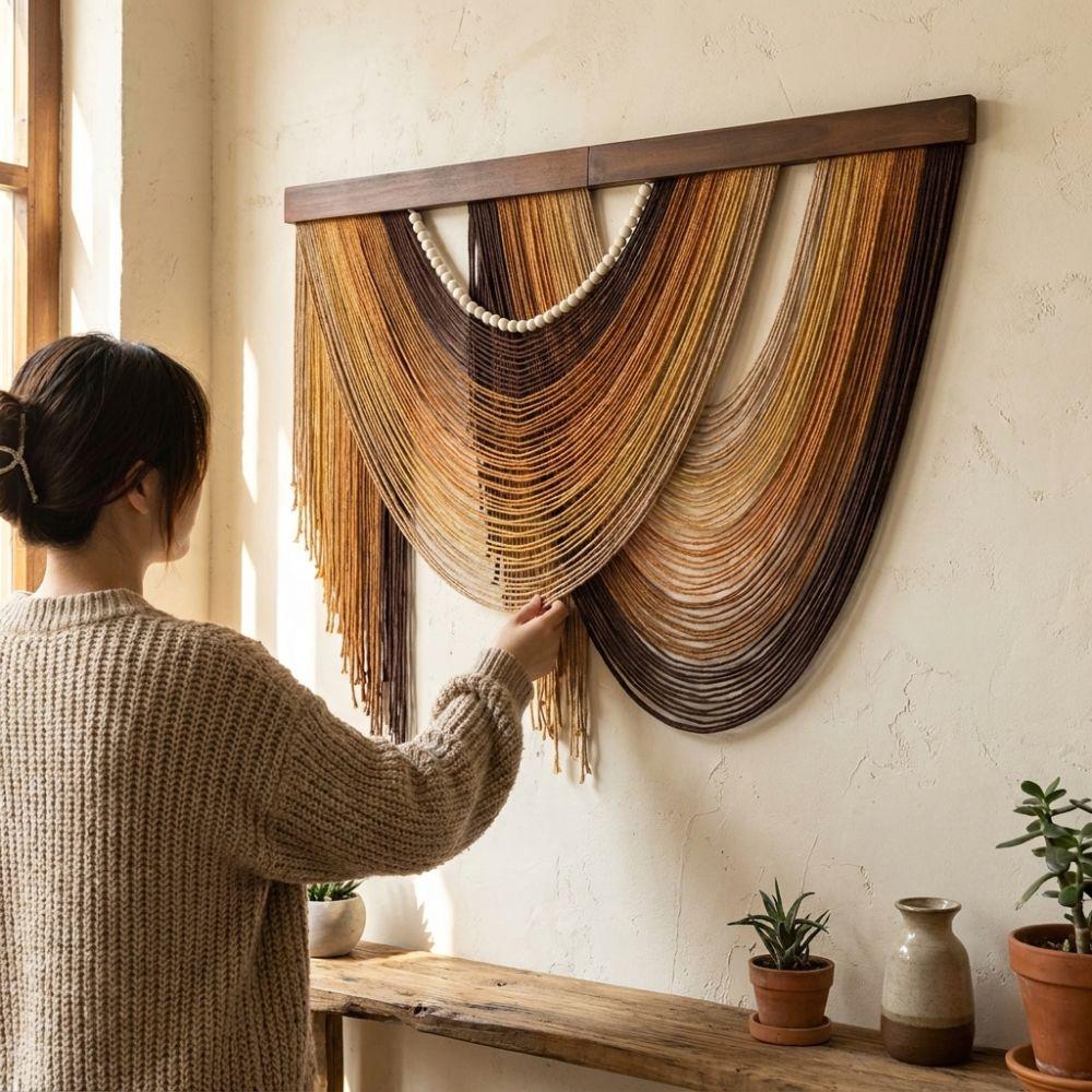 Wall Art Bohemian Wall Decor Wooden Macrame Wall Hanging Handmade Tassel Tapestry Household