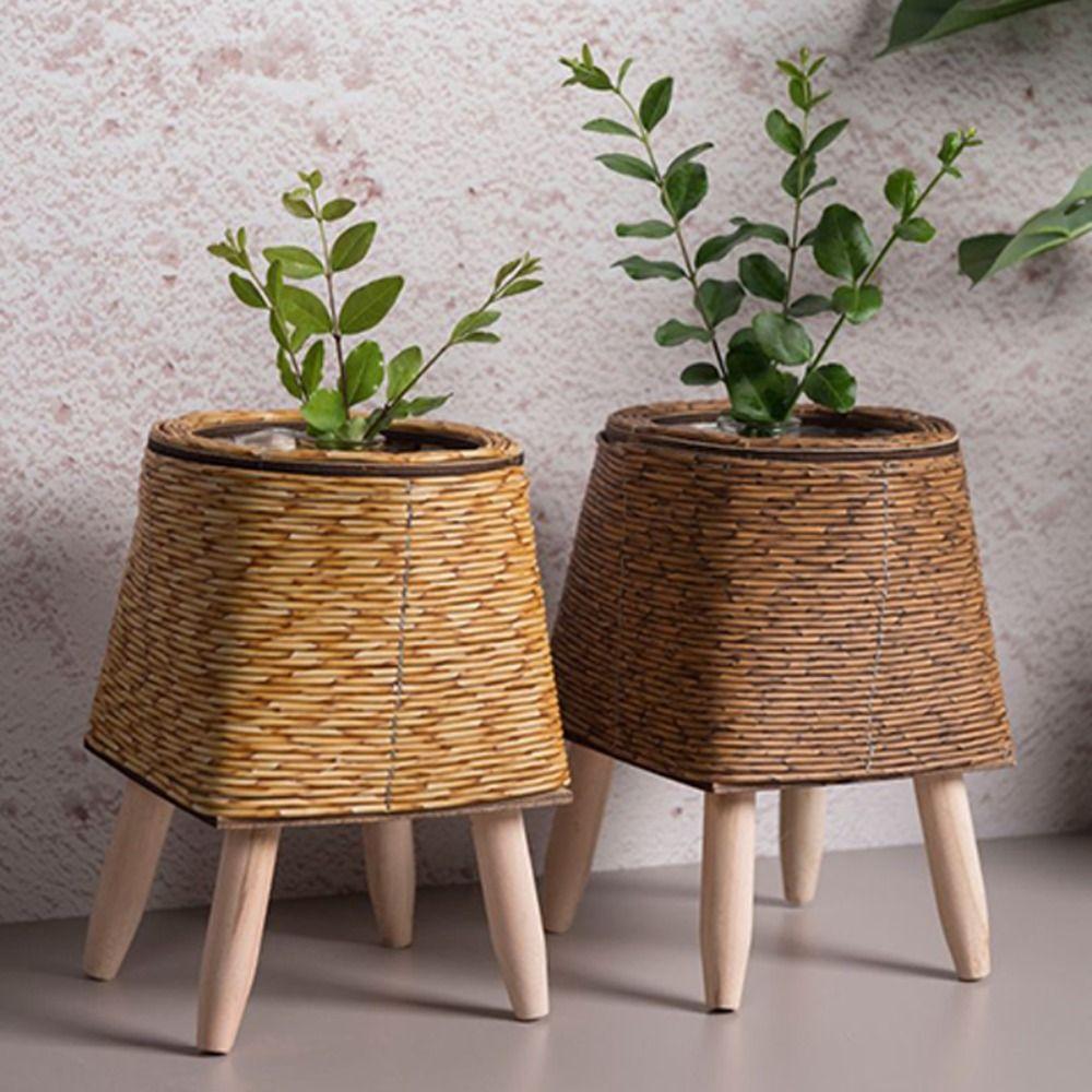 Hand Wove Rattan Woven Flower Pot Retro Flower Planters Creative Flower Basket  Home Decor
