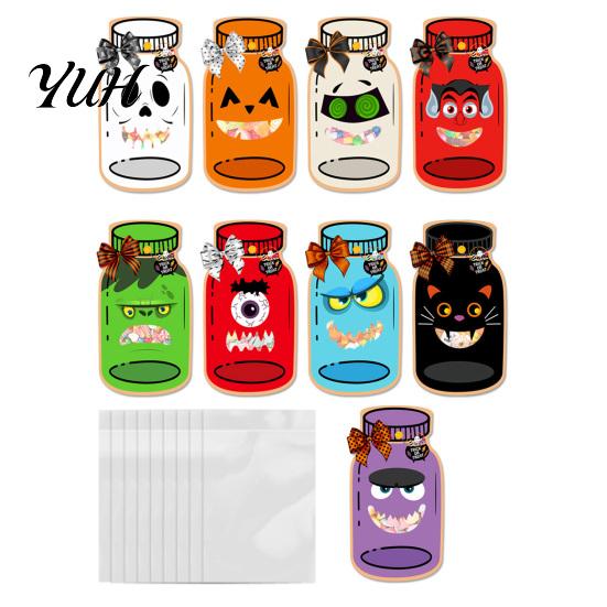 Gift Packaging for Snacks 9 Pcs Halloween Mason Jar Candy Bags with Cards, Trick or Treat Party Supplies Holder Card, Classroom Goodie Favors,