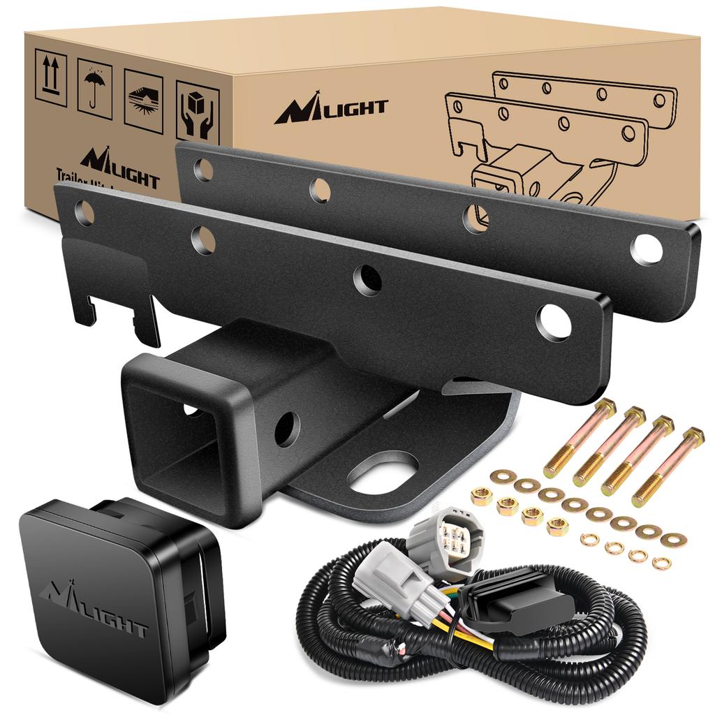 Nilight 2' Inch Rear Bumper Tow Trailer Hitch Receiver Kit, Compatible for 2007-2018 Jeep Wrangler JK 4 Door & 2 Unlimited, W/4-Pin Wiring Harness