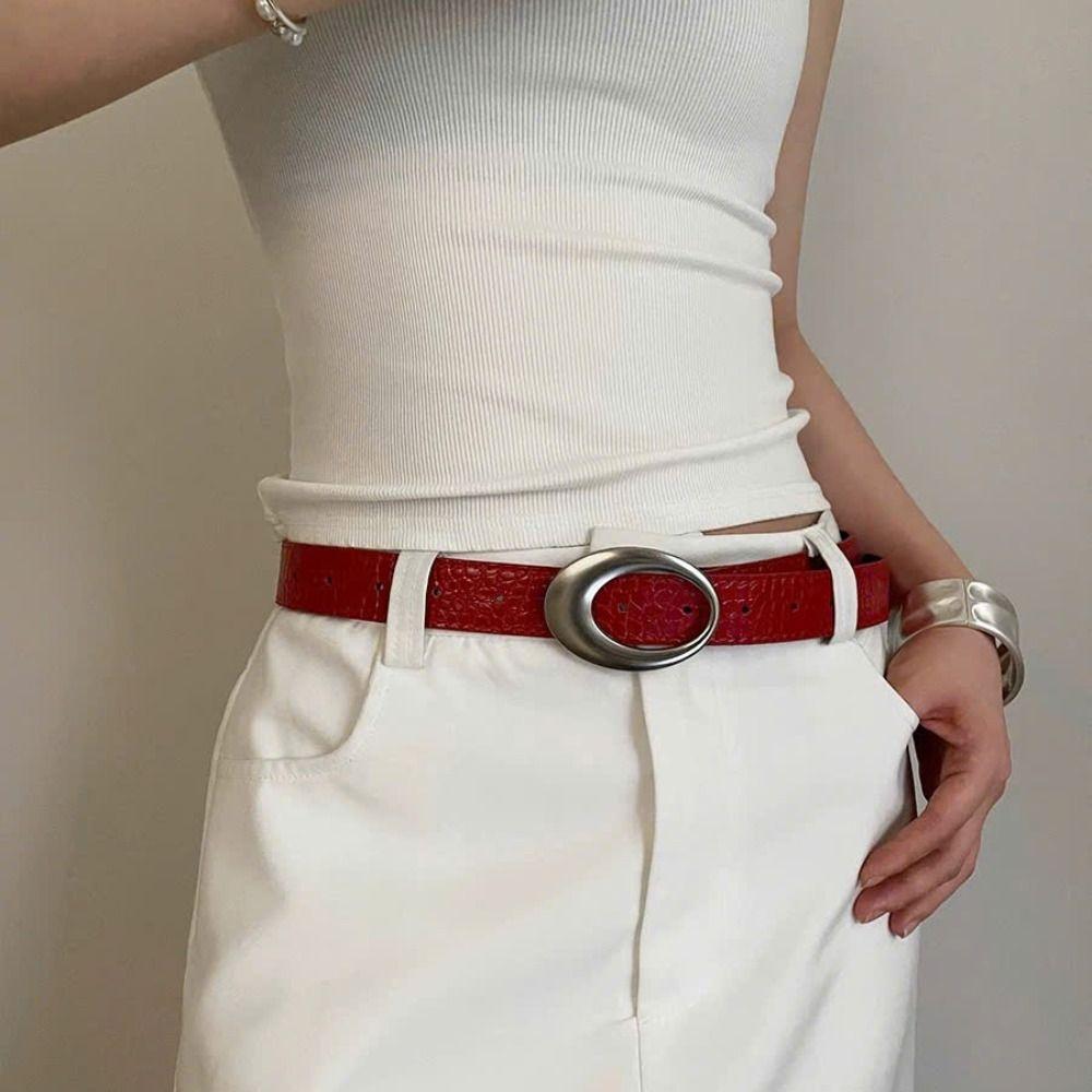Harajuku Pu Leather Waistband Metal Buckle Jeans Waistband Retro Y2k Belt  Clothing Accessories
