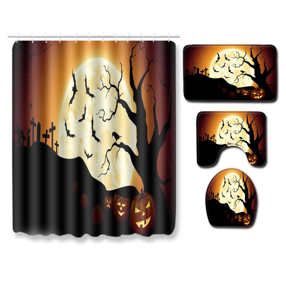Halloween Shower Curtain Floor Mat Combination Four-Piece Set Bathroom Toilet Carpet Door Mat