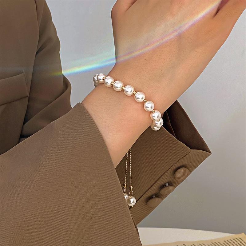 French Luxury Girls Women Pearl Bracelet Beaded Adjustable Elegant Simple Style Gift High Gloss Faux Pearl Fashion Jewelry